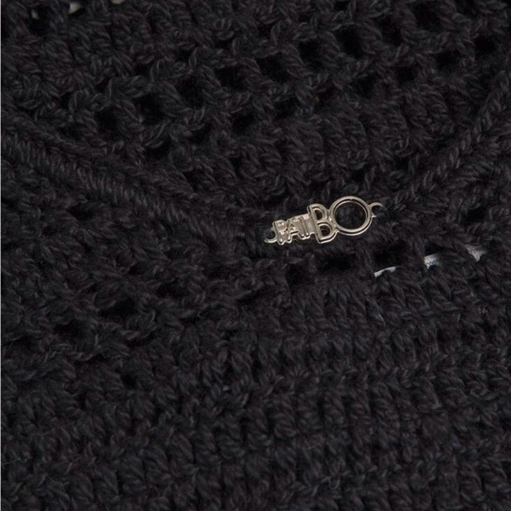 PatBI Black Crochet Halter Mini Dress with White Floral Appliqués - Picture 11 of 12
